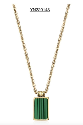 Vintage 18 Karat Edelstahl Mode Halsketten Quadratische Grüne Stein Anhänger Halskette