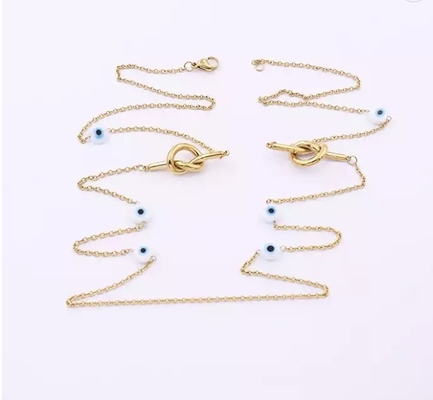 Lange Edelstahl-Mode-Halsketten Blauer Augapfel Mashup Gestapelte Goldhalsketten
