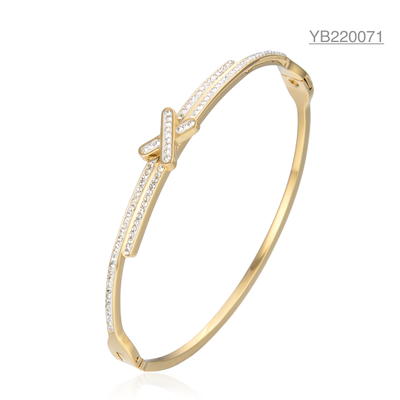 X Letter Full Strass Luxus Gold Armreifen Edelstahl 14 Karat Gold Snap Armband