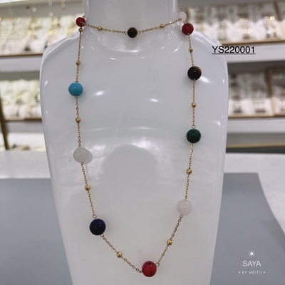 Einzigartige Marke bunte Perlenkette Halskette Set Schmuck Edelstahl Armreif