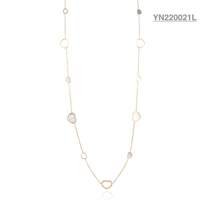 Halskette mit Herzanhänger, weiße Muschel, K-Gold, Edelstahl, lange Halskette