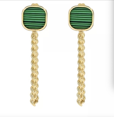 45cm langer grüner Gem Pendant Earrings Studs 18K Goldedelstahl
