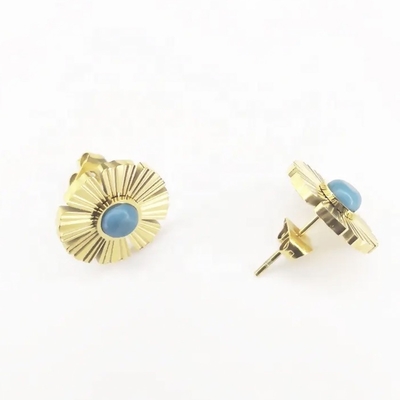 Gold 18K überzog Edelstahl-Schmuck-synthetische blaue Türkis-Daisy Ear Stud For Women-Geschenk-Ohrringe