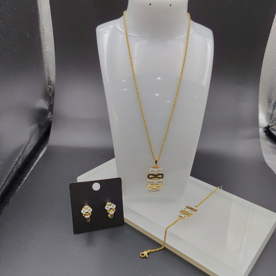 Neueste goldfarbene Ehrringe aus Edelstahl, Halskette, Armband mit Stein für Damen