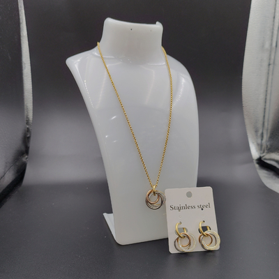 Neueste goldfarbene Ehrringe aus Edelstahl, Halskette, Armband mit Stein für Damen