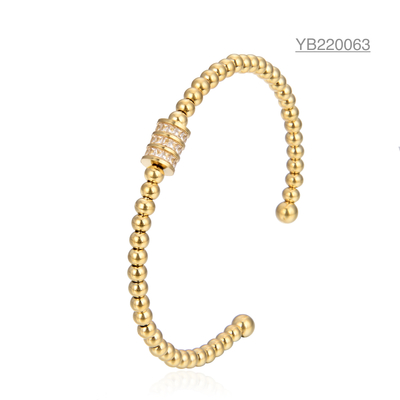 Damen-Luxusmarke Open Cuff Bangle Zylinder Strass 14 Karat Gold Perlenarmband