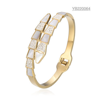 Luxusmarke K Gold-Edelstahl-Armband Offenes großes Strass-Schlangenarmband