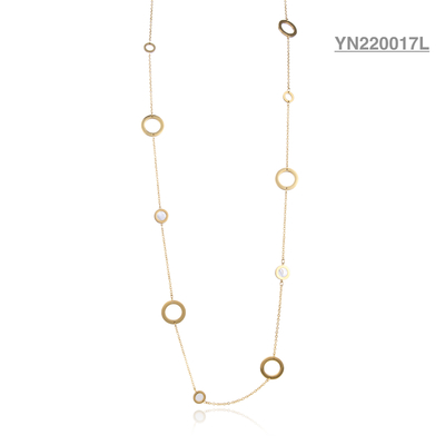Mehrlagige Halskette aus 18 Karat Edelstahl, weiße Muscheleinlage, Kreis, Stapelketten, Gold