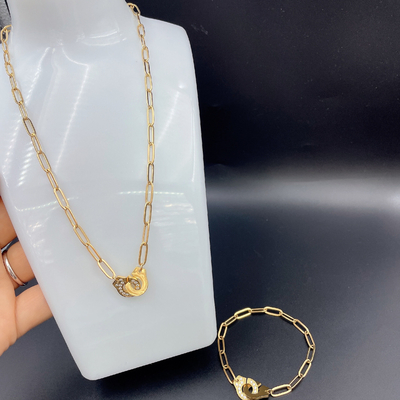 Neueste goldfarbene Ehrringe aus Edelstahl, Halskette, Armband mit Cnc Cz für Damen