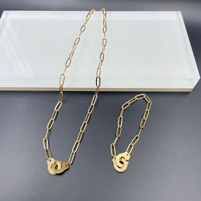 Neueste goldfarbene Ehrringe aus Edelstahl, Halskette, Armband mit Cnc Cz für Damen