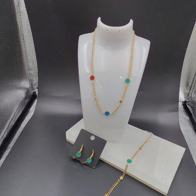 Neueste goldfarbene Ehrringe aus Edelstahl, Halskette, Armband mit grüner Schale für Damen