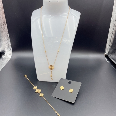 Blumen High Polish Neues Gold Farbe Ehrring, Halskette, Armband Sets für Dame